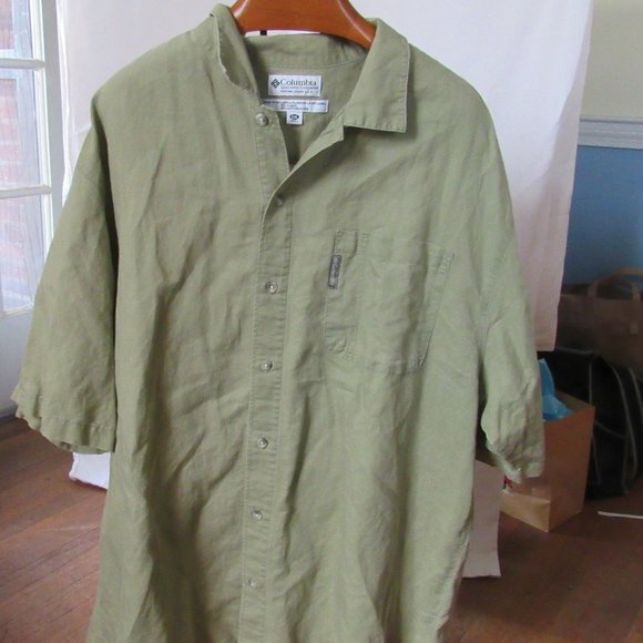 Columbia Olive Green Short-Sleeve Button-Up Shirt Cotton Blend Size XXL EUC - Picture 2 of 8